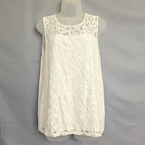 Adrianna Papell Womens  M Ivory Lace Overlay Stretch Sleeveless Tank Blouse READ